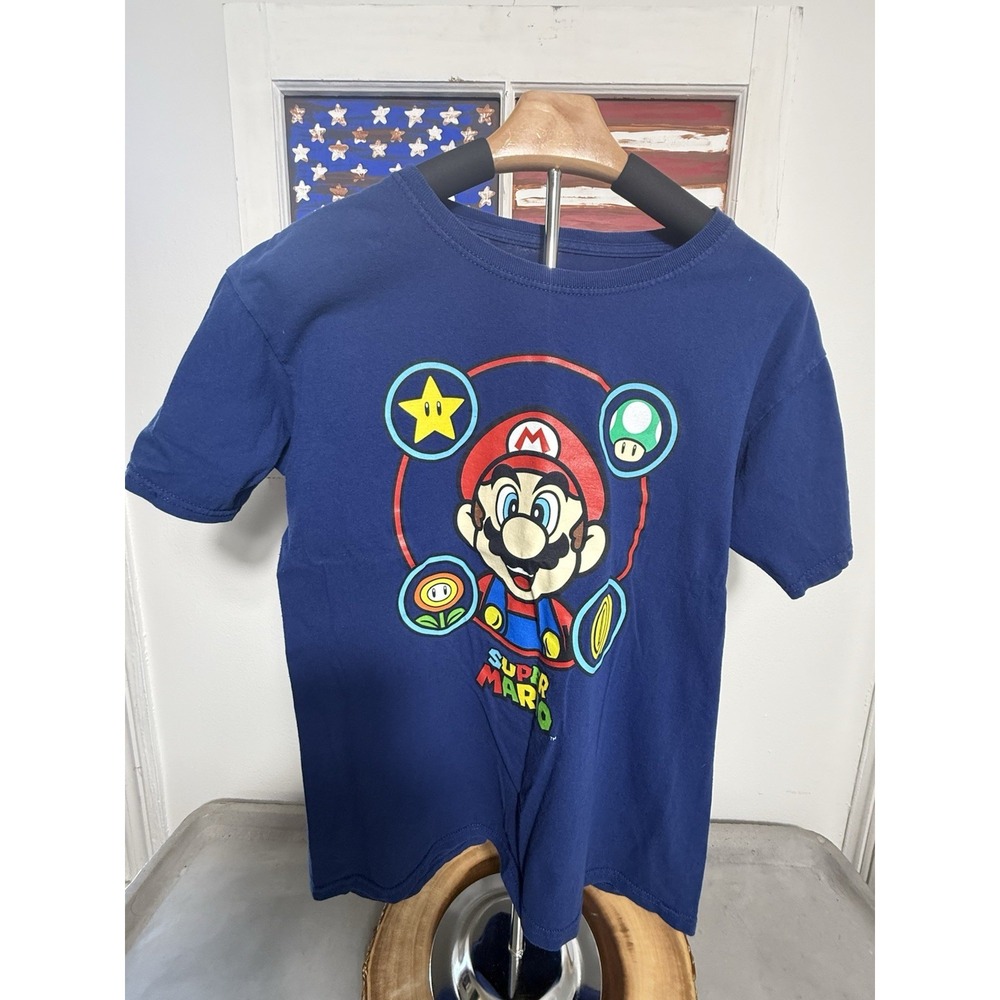 Nintendo Super Mario Graphic T-Shirt Kids XL 100% Cotton Blue Gamer Kidcore Tee
